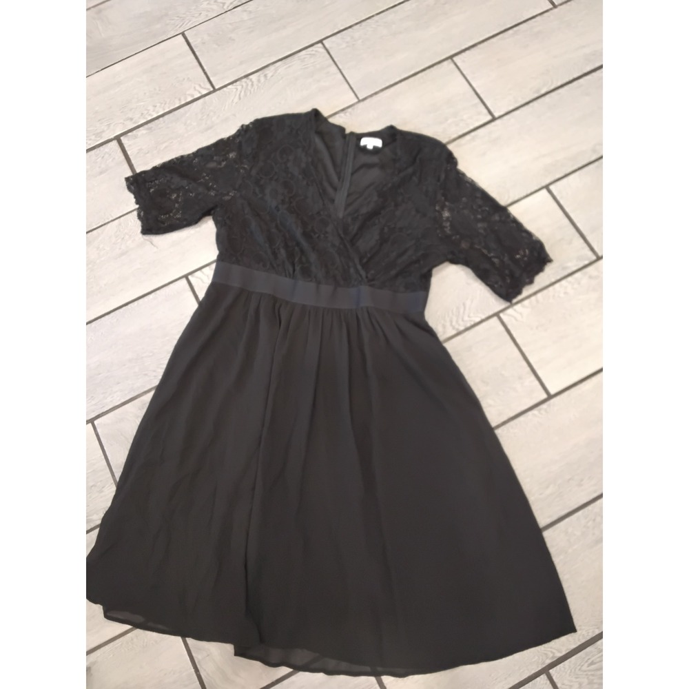 Pinup Fashion Black Floral Lace Chiffon V-Neck Cocktail Dress Plus Size 18W